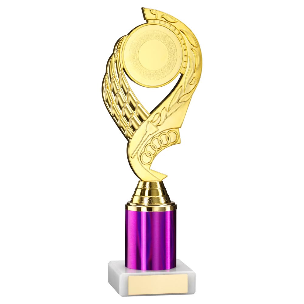 GOLD/PURPLE  'OLYMPIC' HOLDER ASSEMBLED ON MARBLE (2" CEN/1" TUBE) - 8in