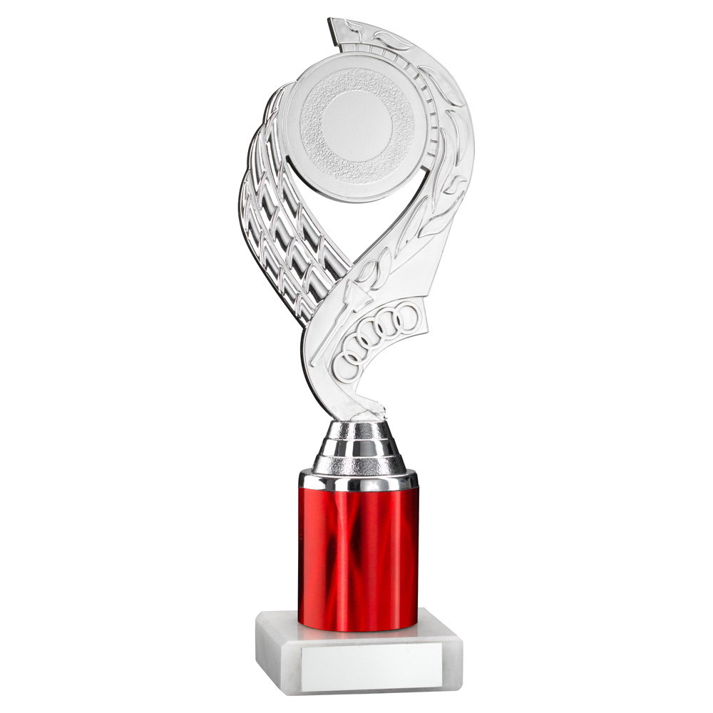 SILVER/RED  'OLYMPIC' HOLDER ASSEMBLED ON MARBLE (2" CEN/3" TUBE) - 10in