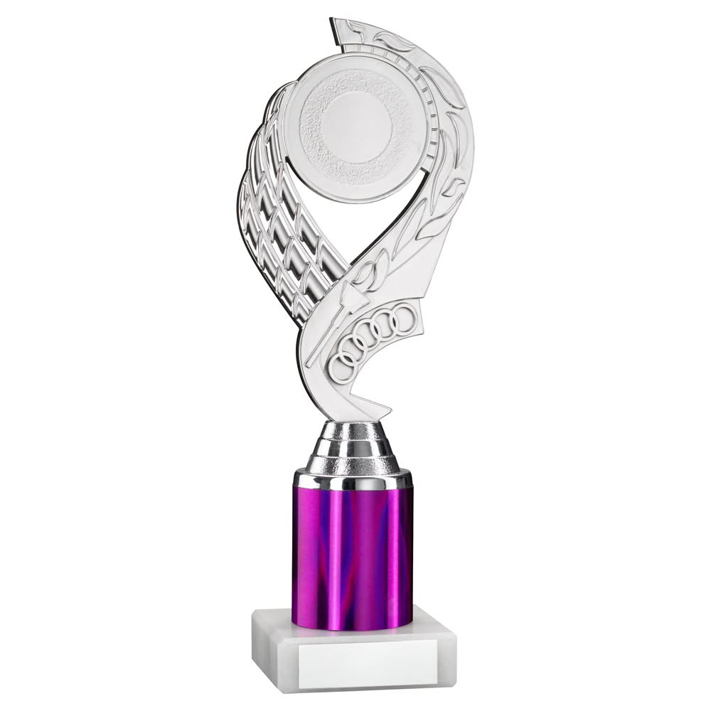 SILVER/PURPLE  'OLYMPIC' HOLDER ASSEMBLED ON MARBLE (2" CEN/2" TUBE) - 9in
