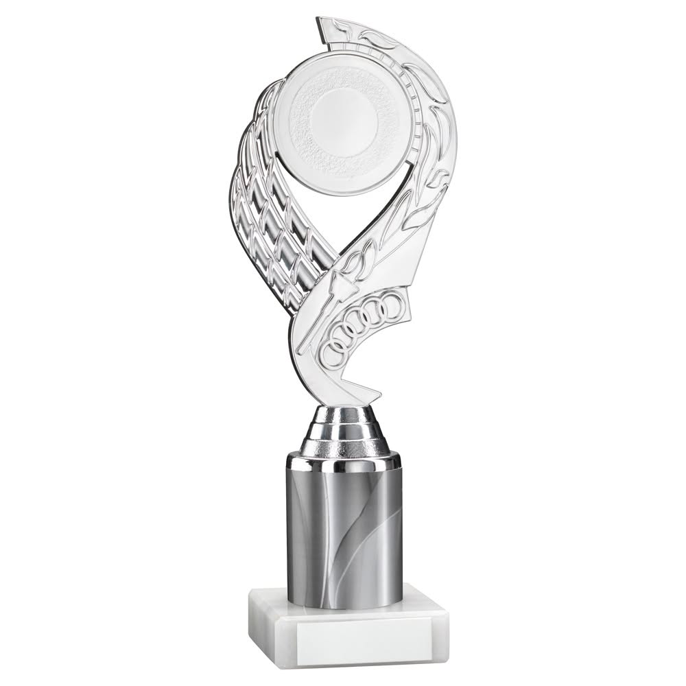SILVER/WHITE  'OLYMPIC' HOLDER ASSEMBLED ON MARBLE (2" CEN/3" TUBE) - 10in