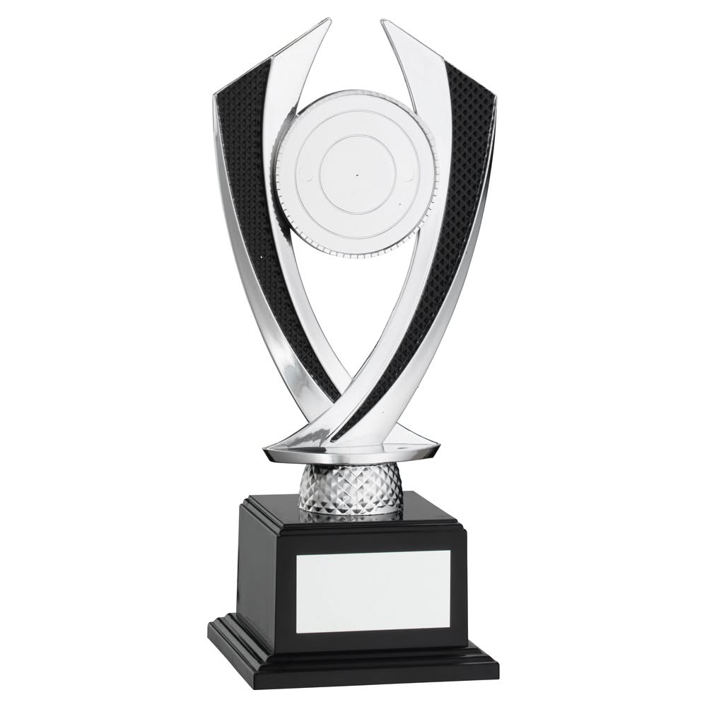 SILVER/BLACK  'DIAMOND' HOLDER ON BASE (2in CENTRE) - 8.25in