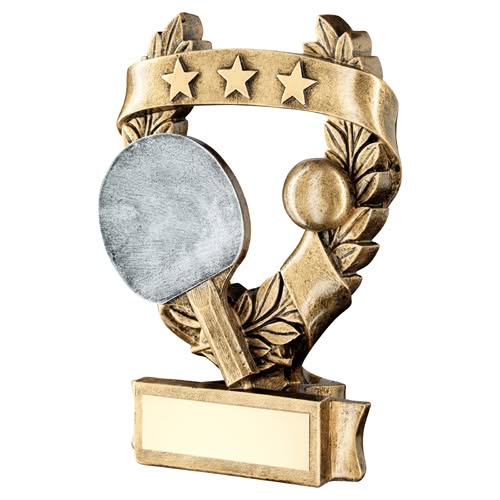 BRZ/PEW/GOLD TABLE TENNIS 3 STAR WREATH AWARD WITH PLATE - 7.5in