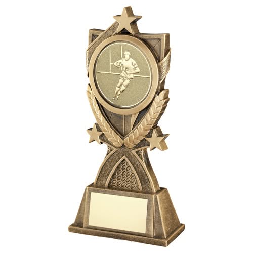 BRZ/GOLD '3 STAR WREATH' SERIES WITH RUGBY INSERT AND PLATE - 6.5in