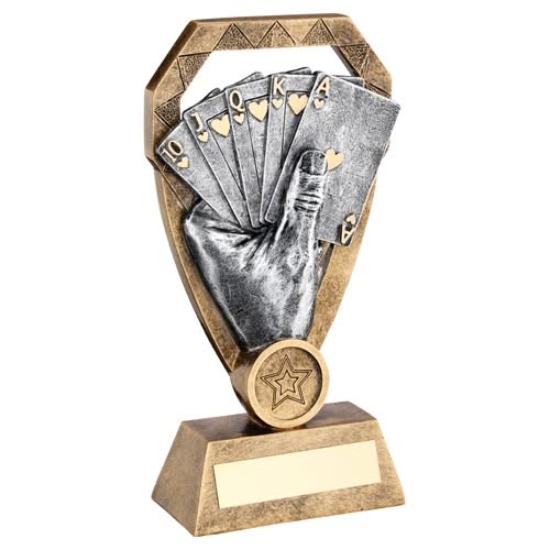 BRZ/PEW/GOLD CARDS IN HAND ON DIAMOND WITH PLATE (1in CENTRE) - 8in