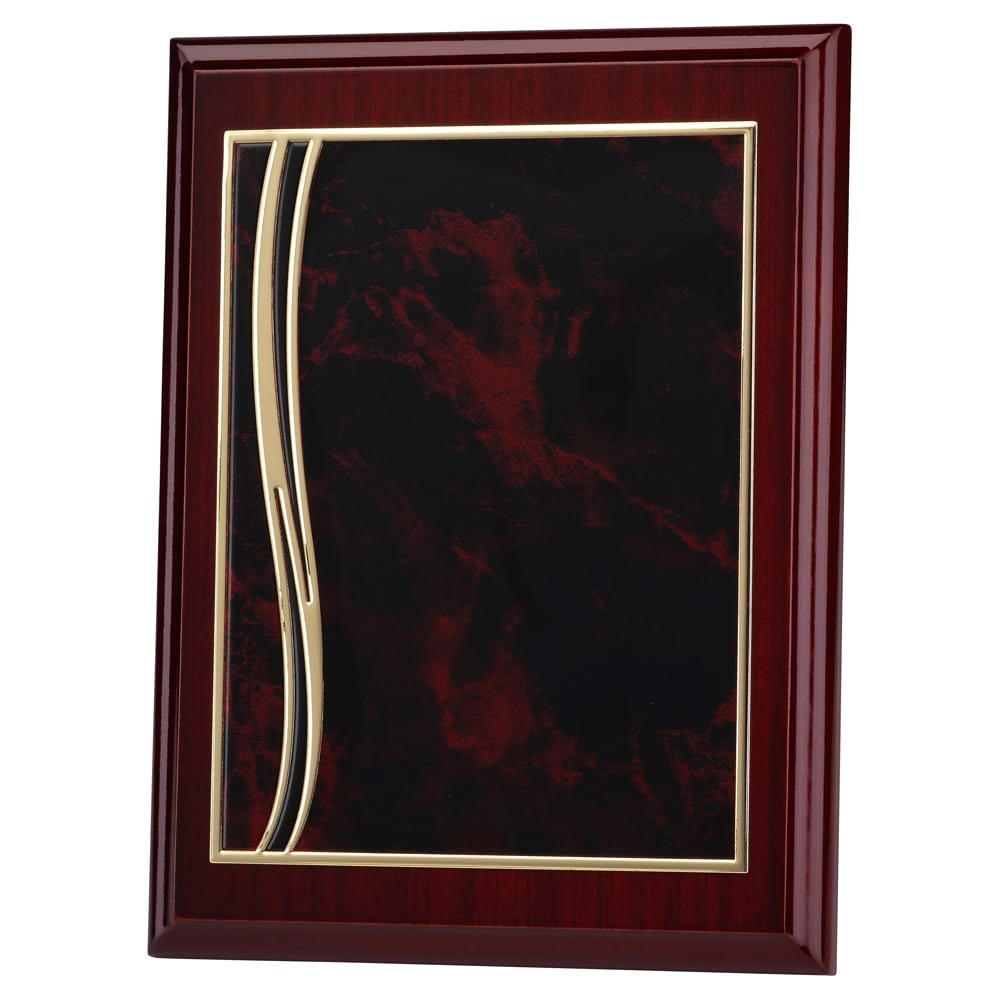 ROSEWOOD PLAQUE WITH RED/GOLD ALUMINIUM FRONT - 10in
