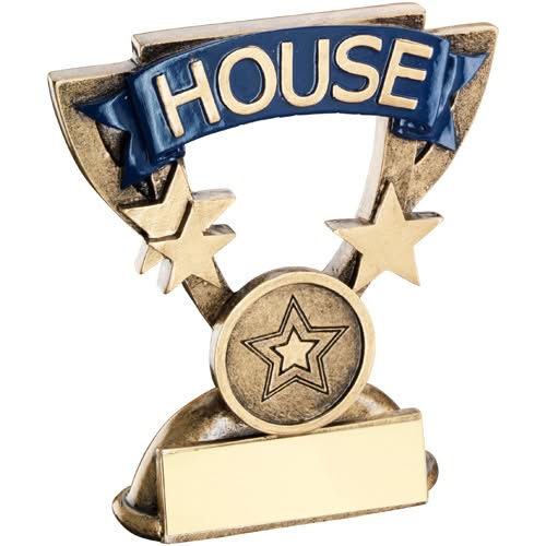 BRZ/GOLD SCHOOL HOUSE MINI CUP WITH PLATE (1in CENTRE) BLUE - 3.75in