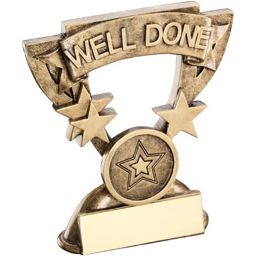 BRZ/GOLD WELL DONE MINI CUP WITH PLATE (1in CENTRE) - 3.75in