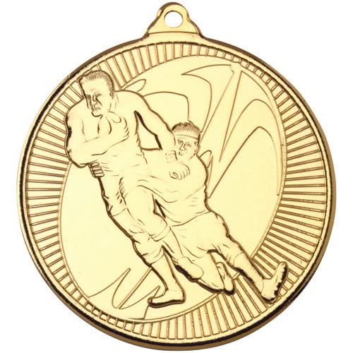 RUGBY 'MULTI LINE' MEDAL GOLD - 2in
