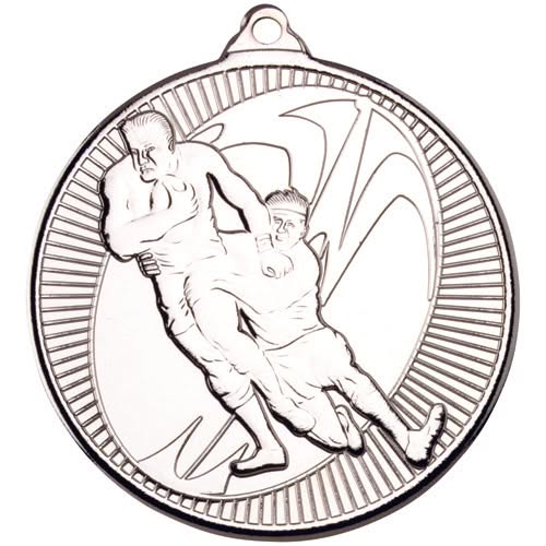 RUGBY 'MULTI LINE' MEDAL SILVER - 2in