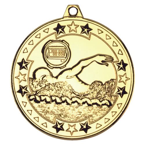 SWIMMING TRI STAR MEDAL GOLD - 2in