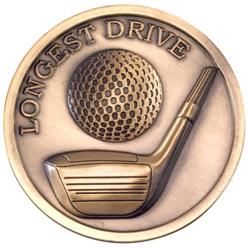 GOLF MEDALLION ANTIQUE GOLD LONGEST DRIVE -  2.75in