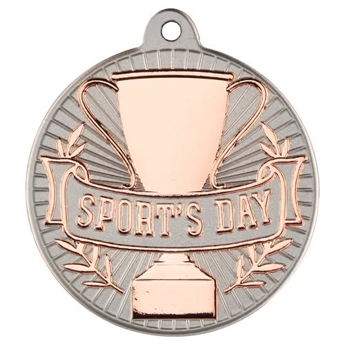 SPORTS DAY TWO COLOUR MEDAL MATT SILVER/BRONZE - 2in